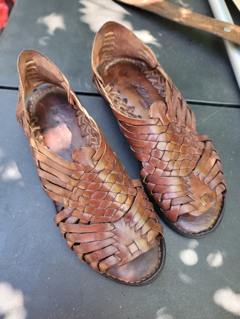 Handwoven Brown Leather Huarache Sandals - Women's 8